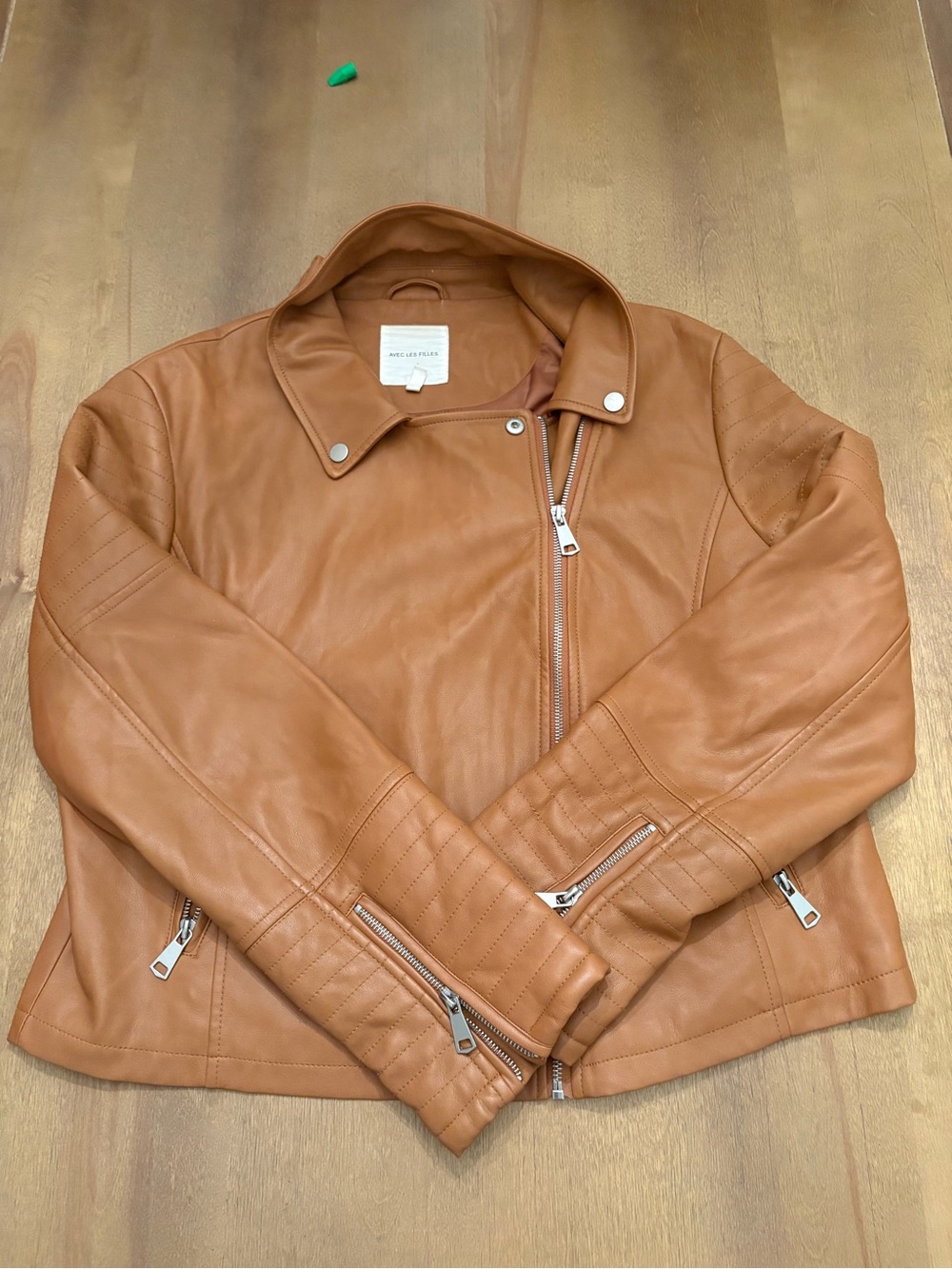 Avec Les Filles Faux-Ever Leather Moto Jacket cognac beige/tan colorway XL